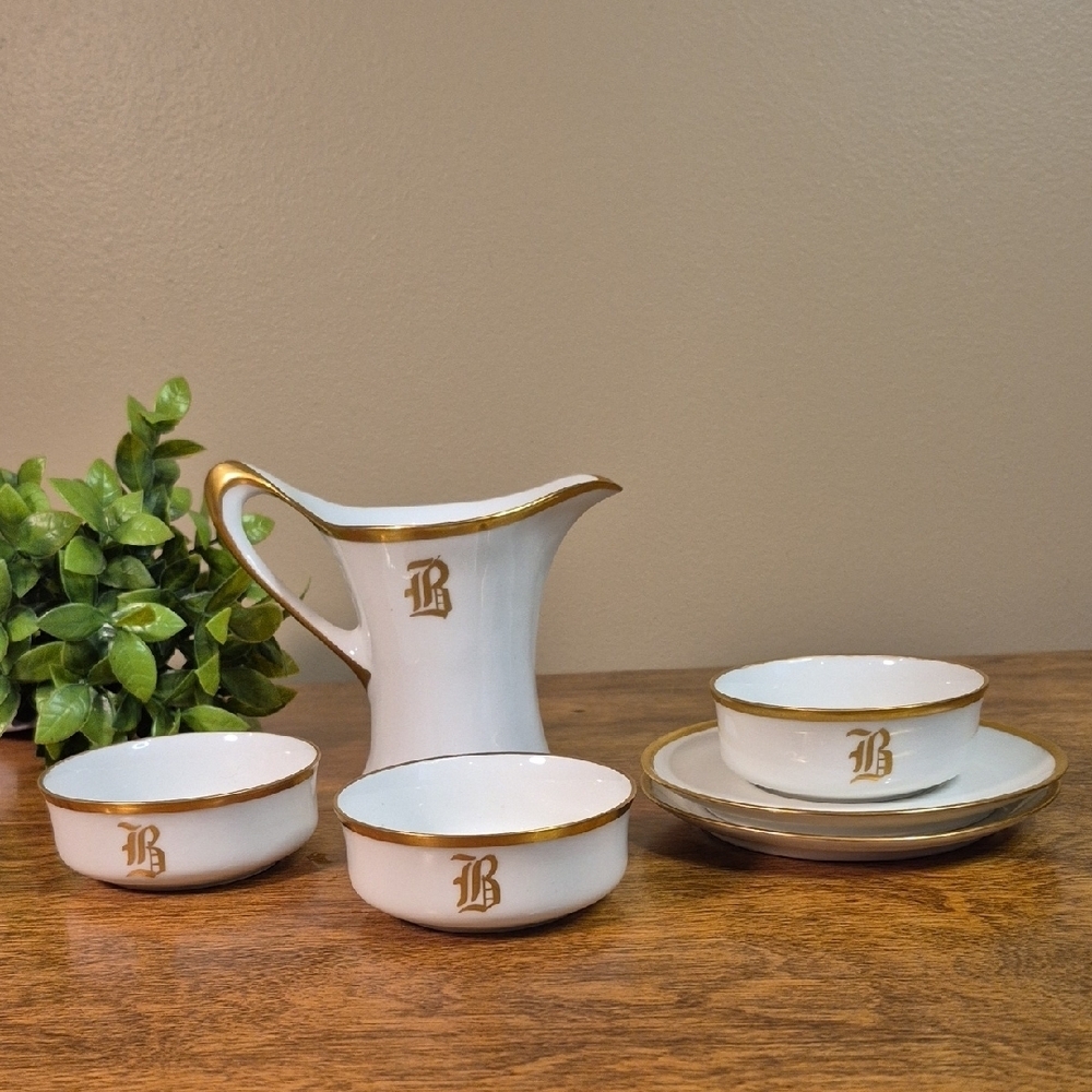HAVILAND Vintage Monogrammed "B" White and Gold Tone Detail Tableware Collection